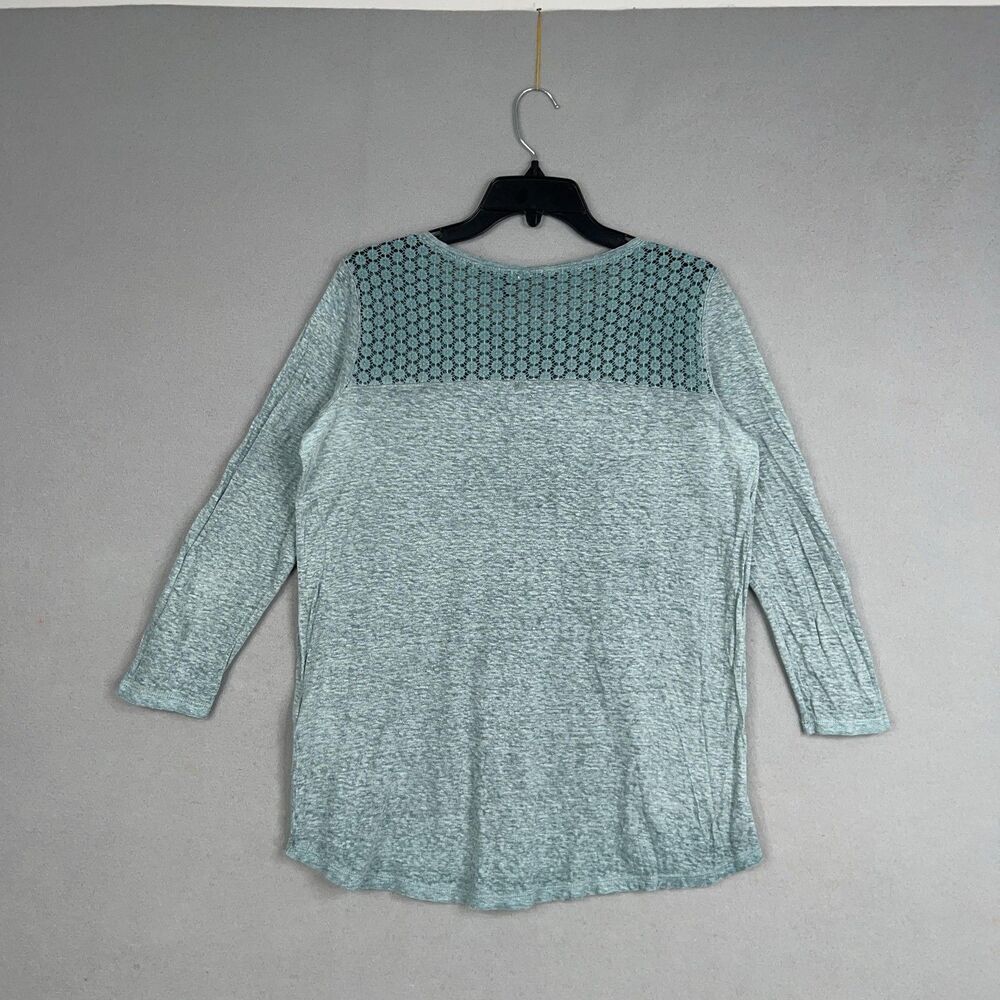 Anthropologie Akemi Kin Shirt Womens Medium Blue Crochet Lace Coastal 100% Linen - Picture 6 of 13